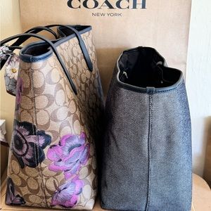 C5697 Coach City Tote x Kaffe Fassett Floral Signature + C4812 Coach Tote Insert